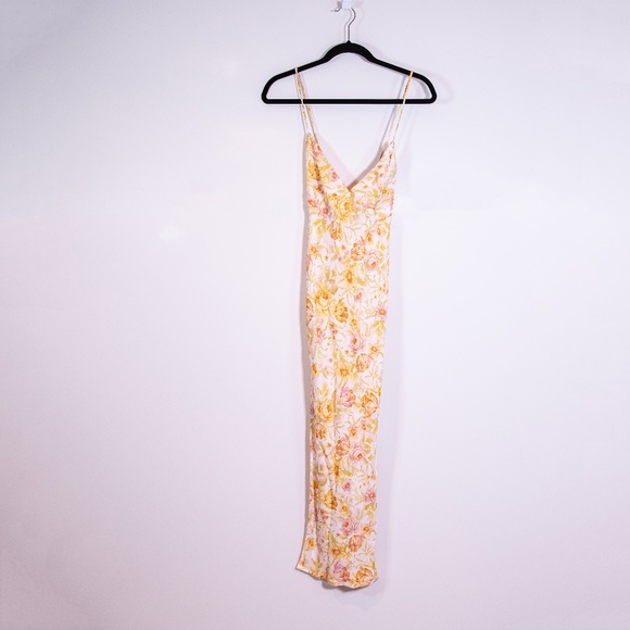 NEW RESA Marisol Pull On Satin Chiffon Gardenia Floral Print Pattern Midi Dress - Picture 1 of 4